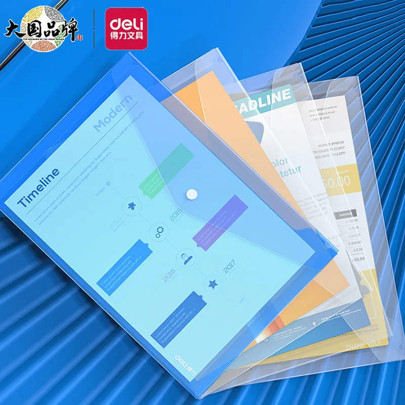 Clear Plastic A4/Letter Size File Folder with Snap Button Closure School and Office Supplies PP Material for Document Storage