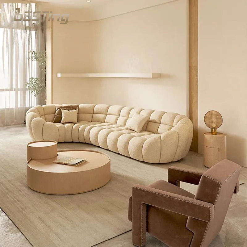 Living room furniture set colorful bubble sofa luxury lamb wool sofa lazy curved sofa couch for living room