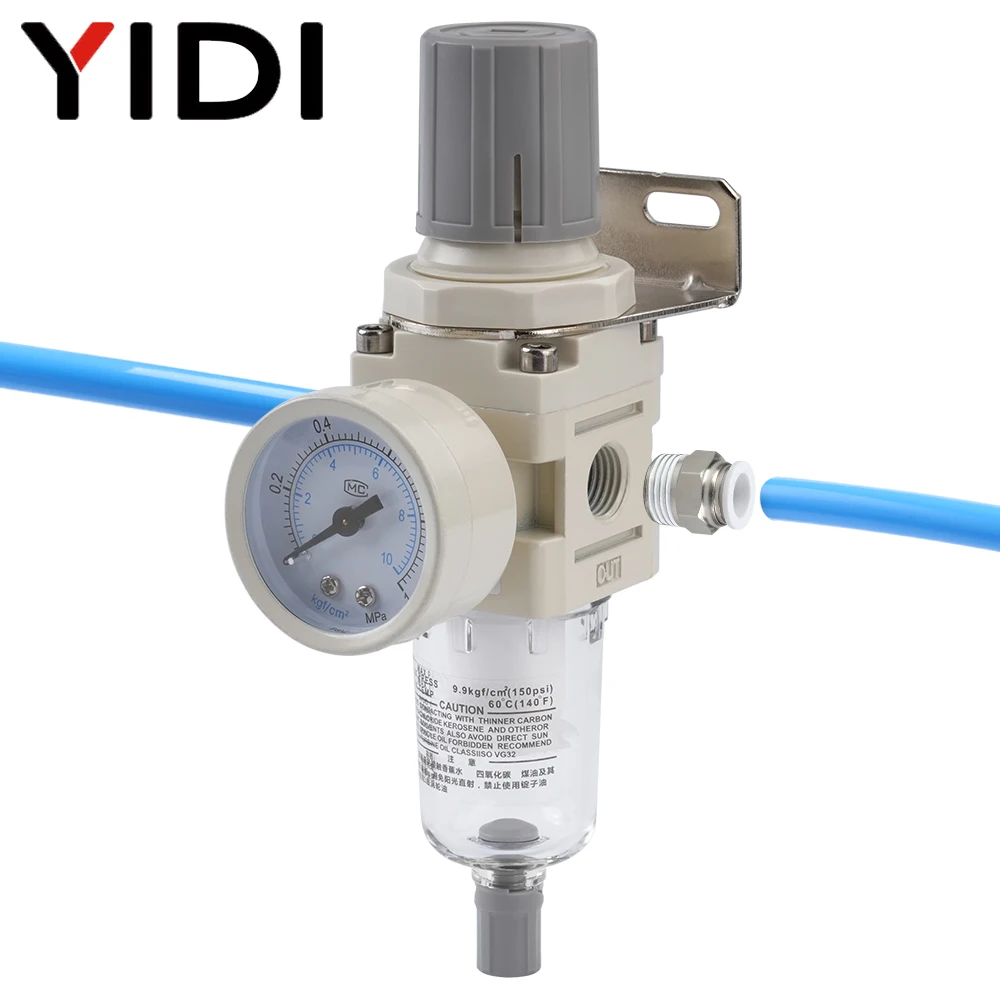 Air Filter Regulator With Gauge Pneumatic Pressure Reducing Valve Fitting SMC type Set kits 1/4 AW2000-02 + AL2000-02