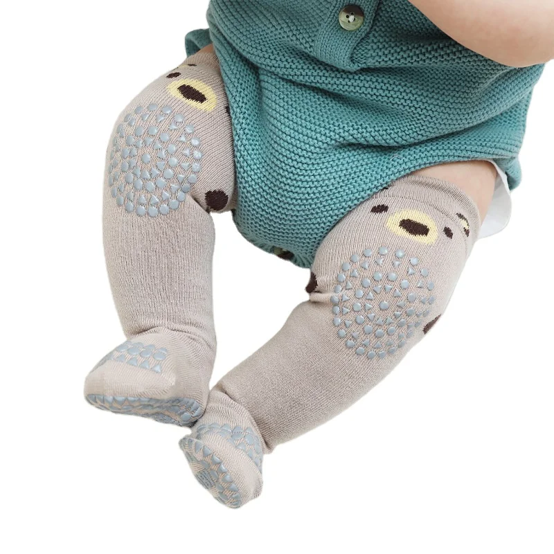 Long Baby Socks Anti Slip Silicone Dots Winter Baby Knee High Socks with Knee Brace Pad Crawling Cotton Leg Warmers