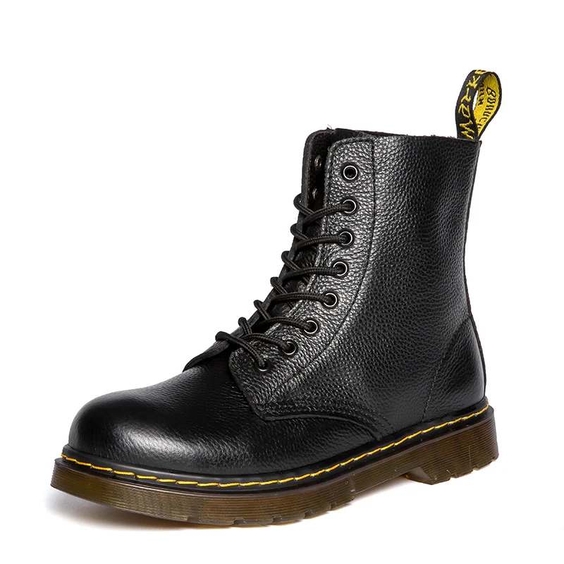 Womens Mens Black Boots Cow Leather Upper PVC Sole