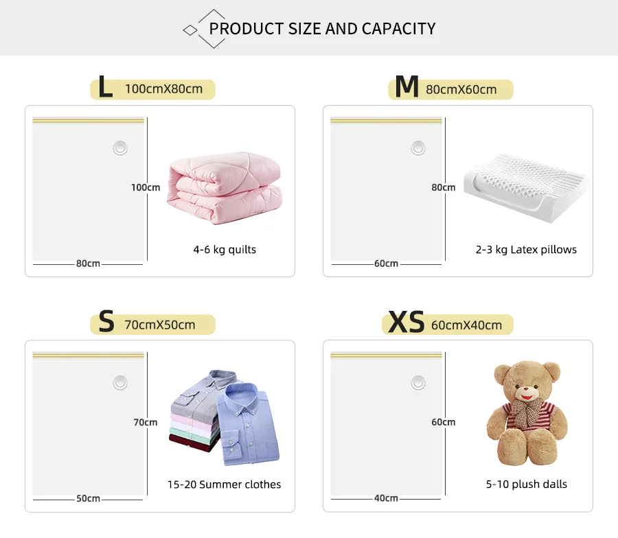 Huafeng  High Quality PET+PE medium travel vacuum storage bags for clothes - 50x7 vaccum compression bags travel