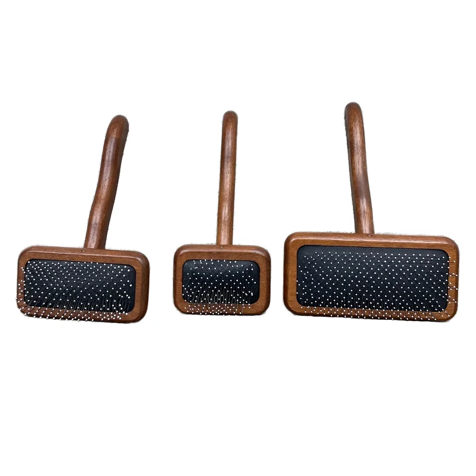 Customization Small Pet Grooming Brush Wood Comb with Adhesive Bead Air Cushion Natural PD Grooming Tools Wooden Hair Comb