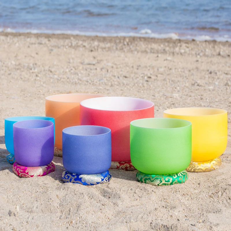 Colored Frosted Quartz Healing Bowl Wholesale 7pcs Crystal Singing Bowl Factory Supply