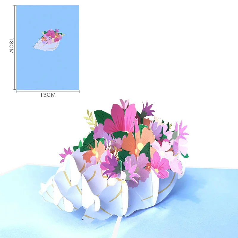 Romantic conch handmade Greeting Cards Flower hot sale pop up valentine 3D cards