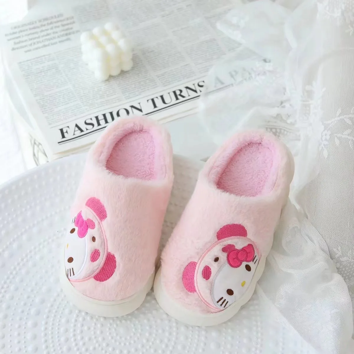 Ruunjoy Ladies Home Slipper Non Slip Winter Keep Warm Feet Indoor Cute Sanrioed Soft Plush Slipper Thick Soled Cartoon Slipper