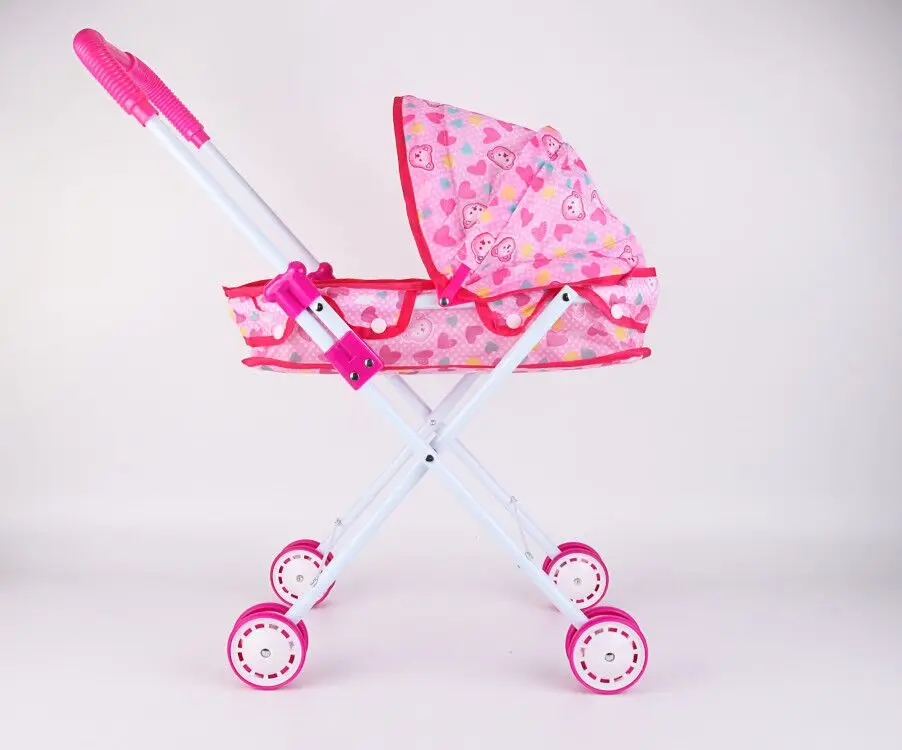 Funny Small Pretend Play Pink Sliding Baby Pram Toy Doll Stroller for Kids