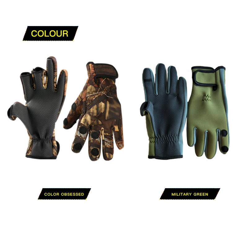 Antiskid winter fishing gloves custom neoprene elastic contraction outdoor fishing gloves waterproof with magic sticker