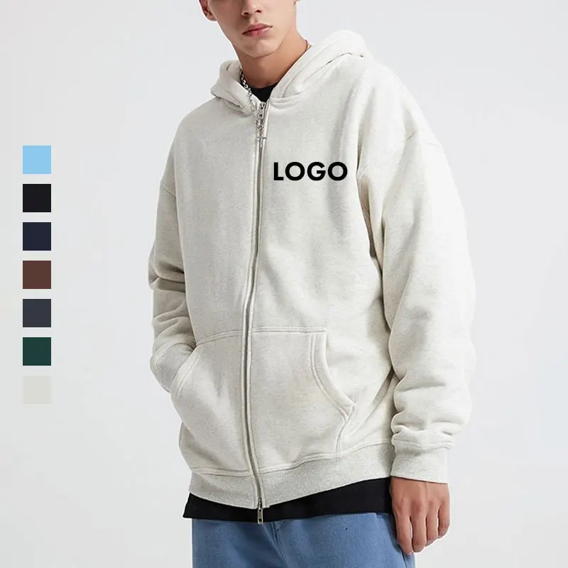 Full Double Zip Neck No Drawstring Hoodie Zip up Hoodie Black Factory Wholesale 400gsm Fleece Men Digital Printing Fleece Fabric