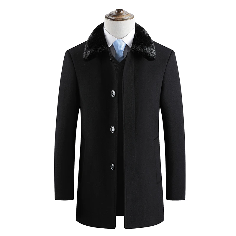 Прямая поставка, оптовая продажа, мужское зимнее пальто, бархатная теплая куртка, черное, серое деловое повседневное шерстяное пальто с отложным воротником