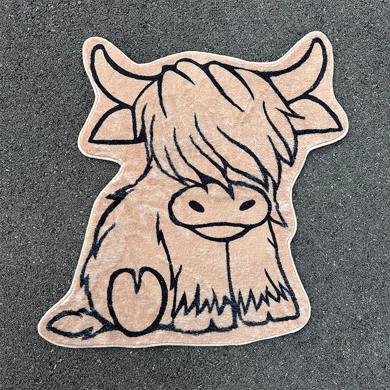 Highland Cow Print Plush Rodeo Bucking Horse Rug Mats