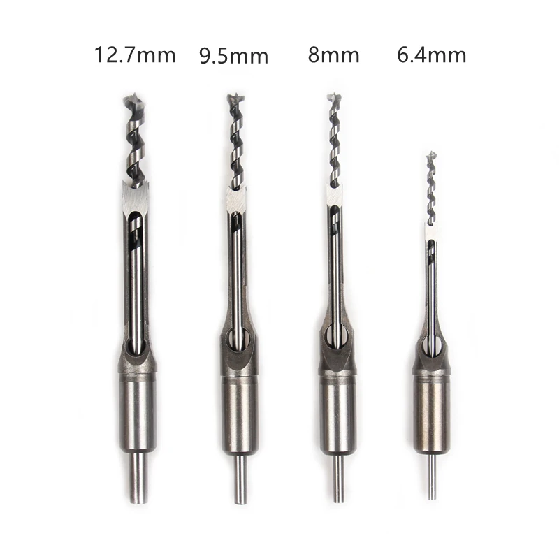 4 pcs kits 6.4/8/9.5/12.7mm square screw drill tenon chisel adjustable wood drill