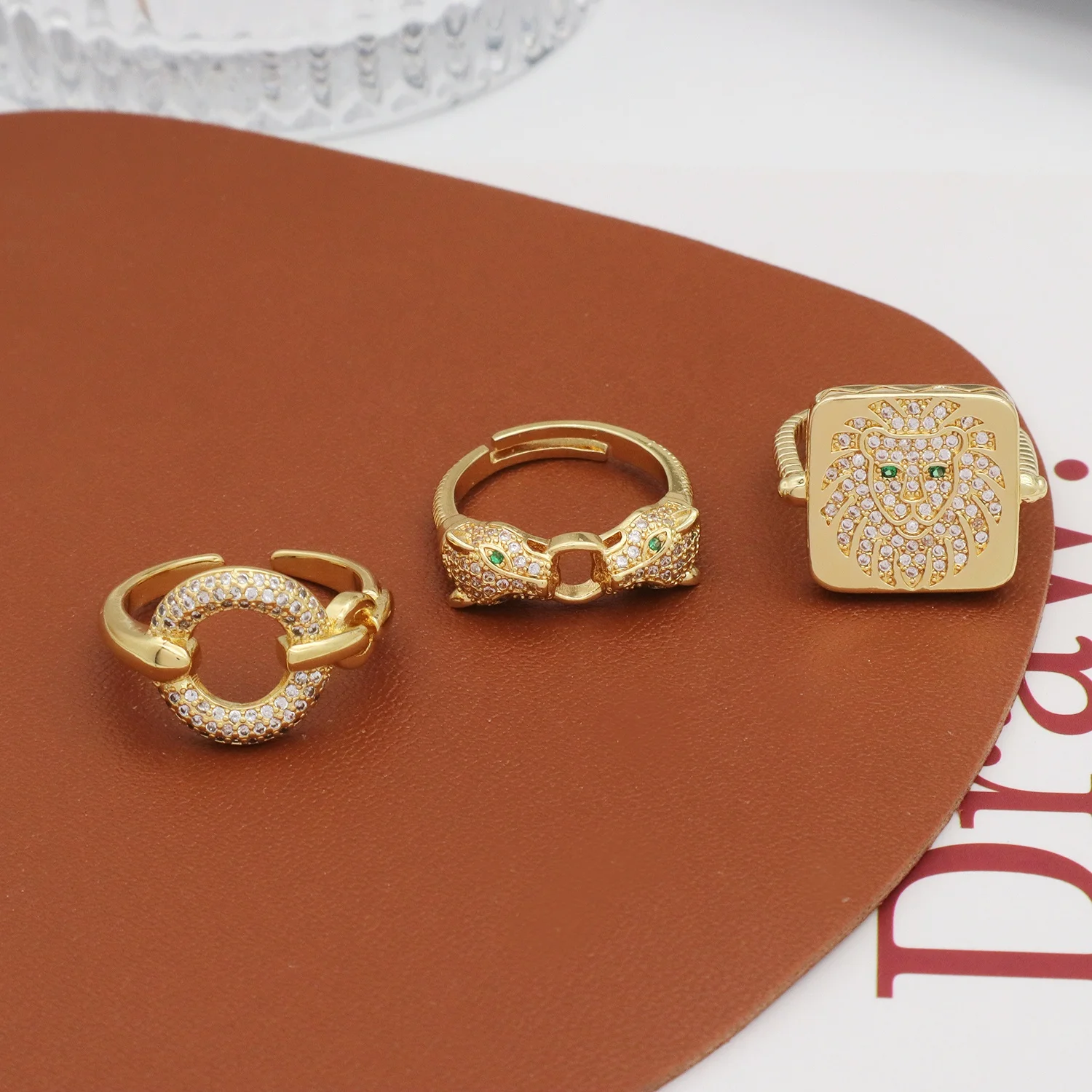 New Fashion Ladies adjustable Gold animal Finger Ring Open CZ Gold Plating Lion ring Jewelry For Women Girl