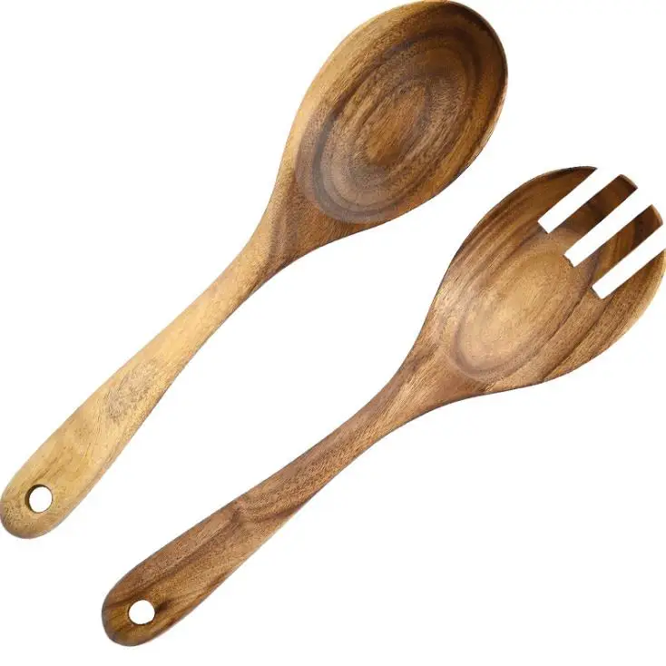 Kitchen Appliance Tools Fruit and Vegetable Salad Servers Eco Friendly Teak Wood Spoon Fork For
