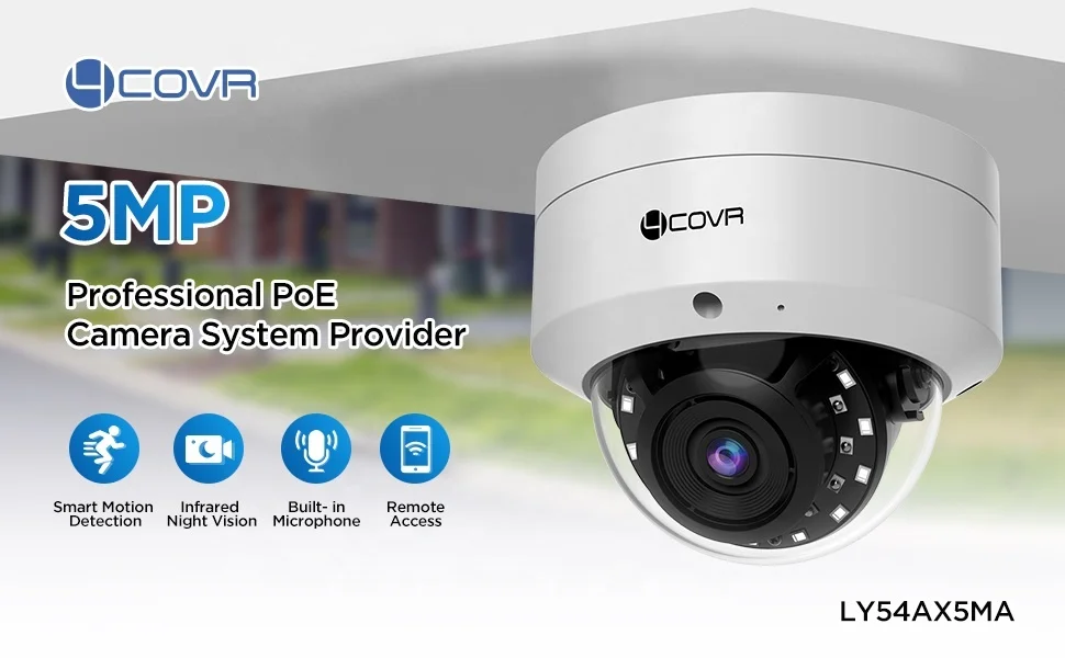 4COVR Vandal-proof IP67 Dome Mic AI Person Detection Wide Angle IR Night Vision Business Home 5MP PoE Security Camera IP Outdoor