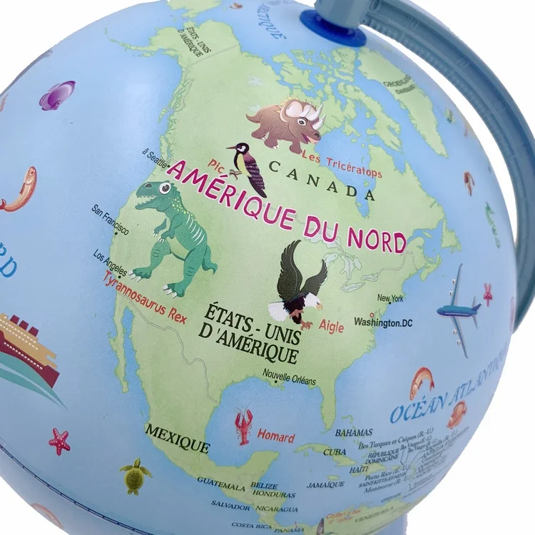 7' Blue Cartoon Animals Plastic Pvc World Globe with Lamp for Children Teaching