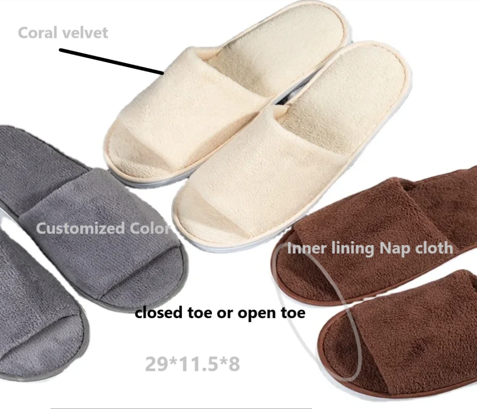 warm soft coral velvet cheap slippers for Hotel Spa Home slippers