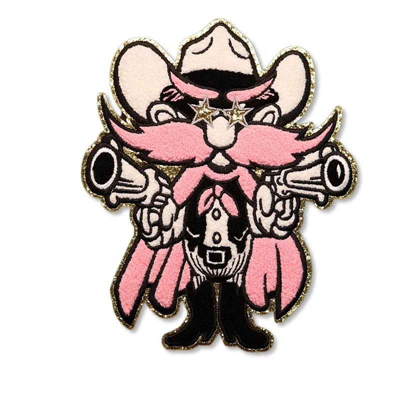 Wholesale Custom Glitter Patches Embroidered Large Logo Design Sew On Embroidery Chenille Patches Iron On