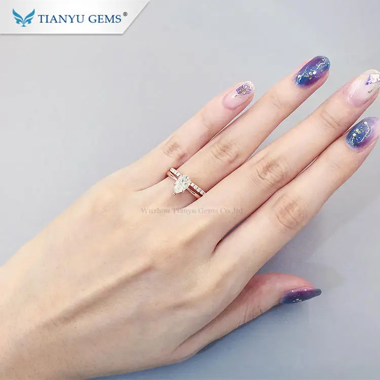 Комплект ювелирных изделий Tianyu из розового золота 14 к 18 К для женщин, обручальное кольцо с бриллиантом жемчуга и муассанитом