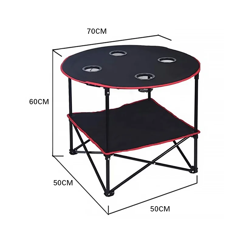Metal Frame Polyester Folding Camping Table with 4 Mesh Cup Holders