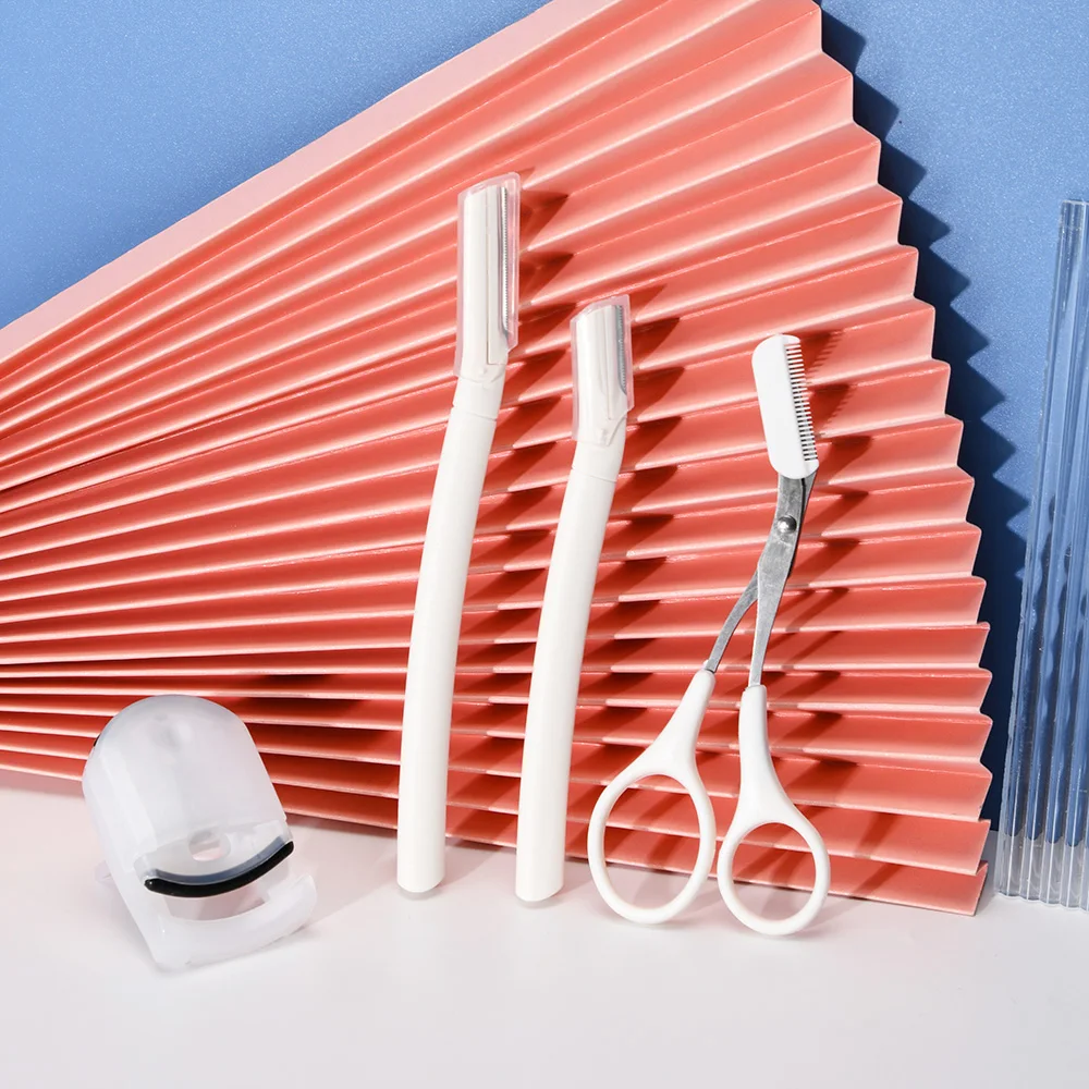 Fast Delivery 2pcs Eyebrow razor Christmas Lash Curler 4 pcs White Eyerbow tools set with scissors