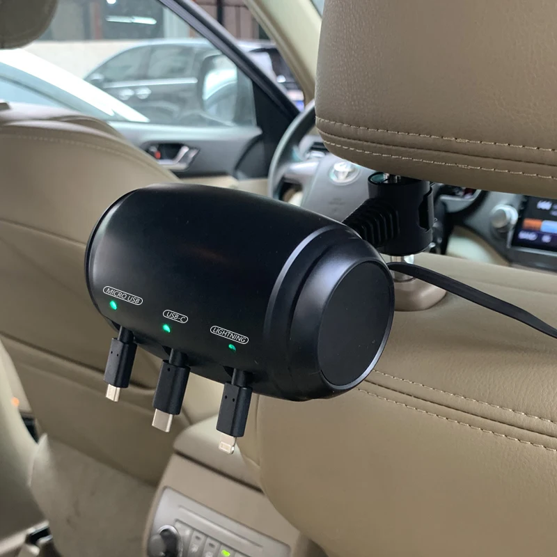 Wholesale OBSHI 2020 Car Taxi Headrest Backseat 3 in 1 Power Charging Station Car Charger Type C Micro USB for phone taxi