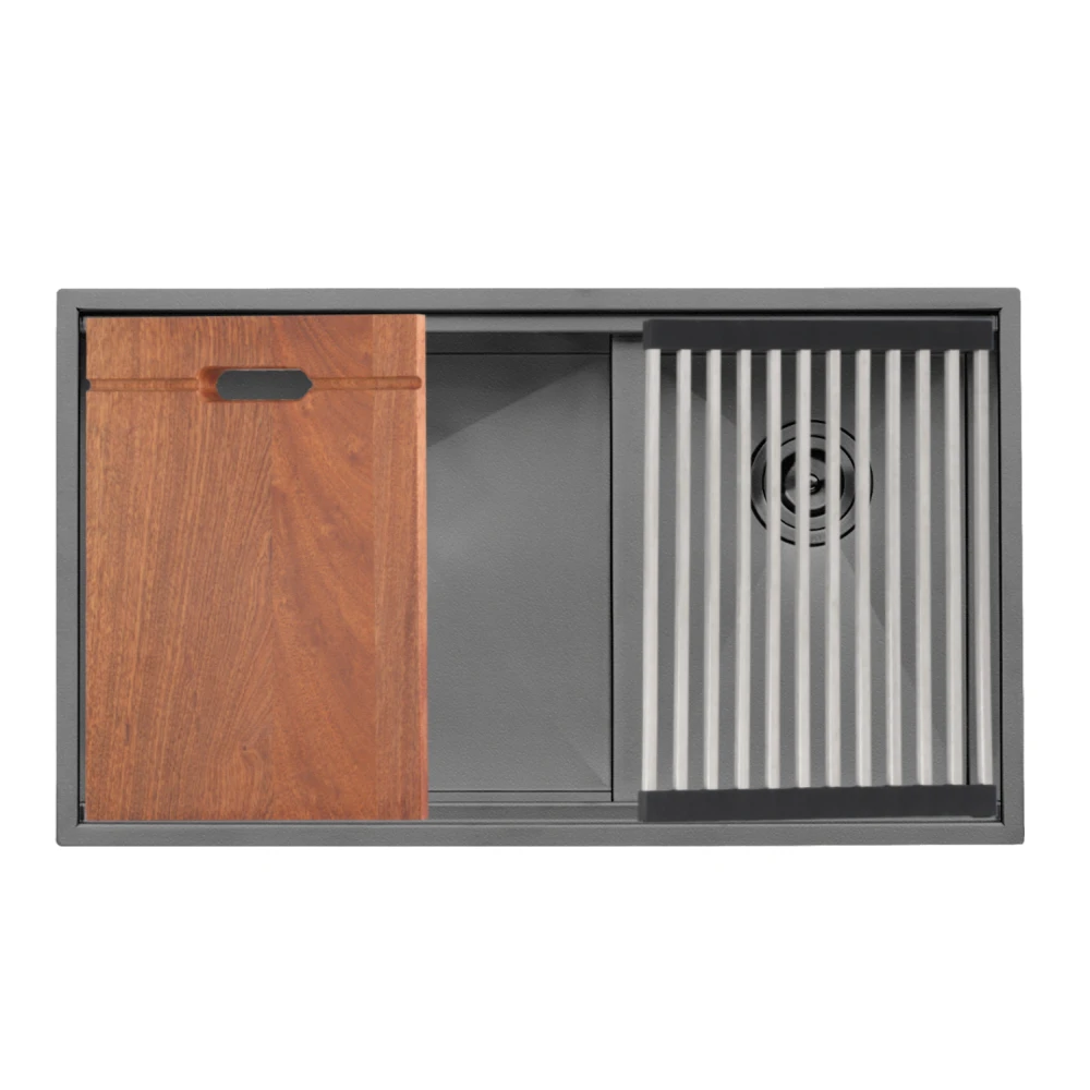 Factory direct 33 inch nano black 6040 dual level hand made workstation kitchen sinks with cutting board
