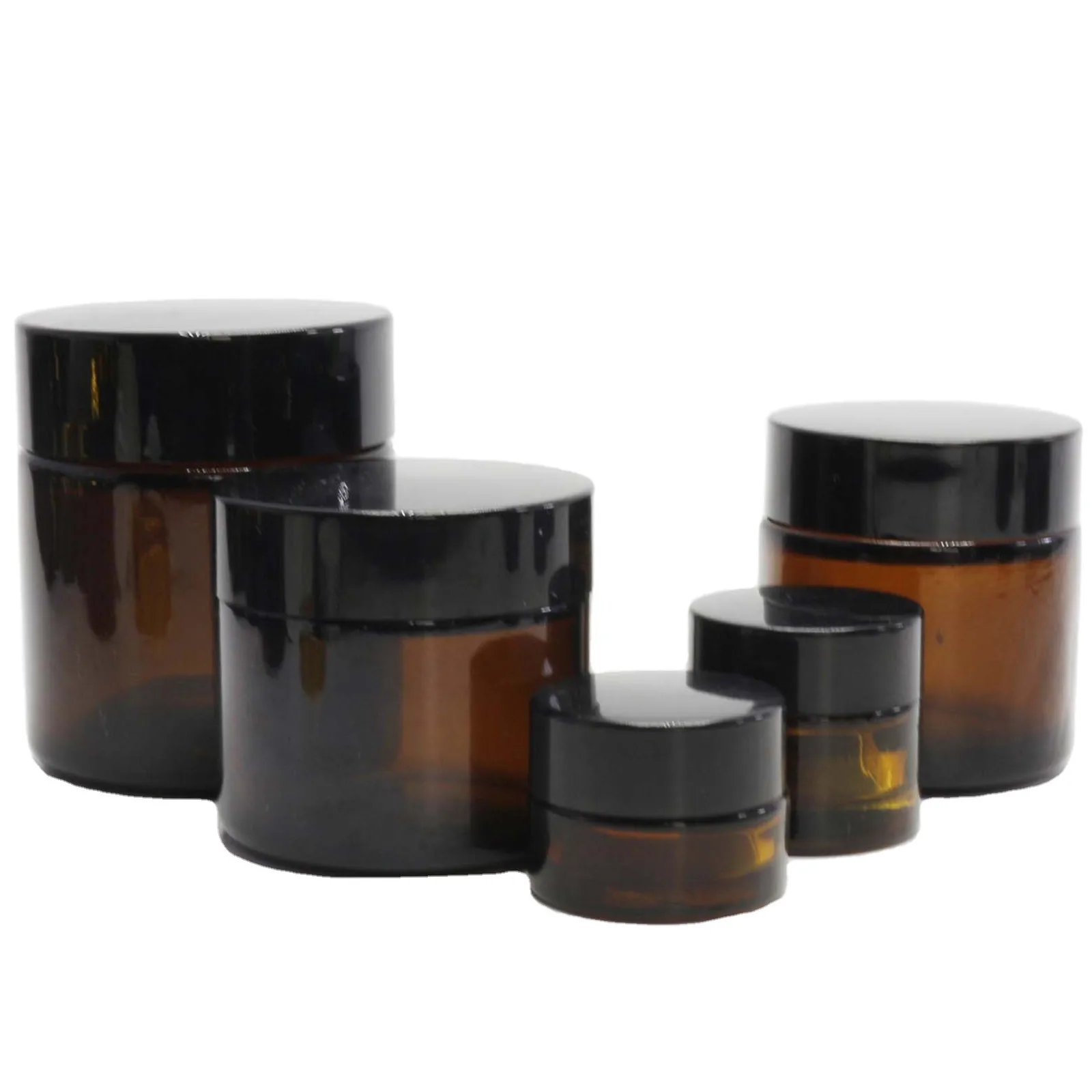 Raw material 5g 10g 15g 20g 30g 50g 100g 1oz 2oz 200ml 6OZ 250ML 8oz amber glass jar with black cap or aluminum lid jar-AN6