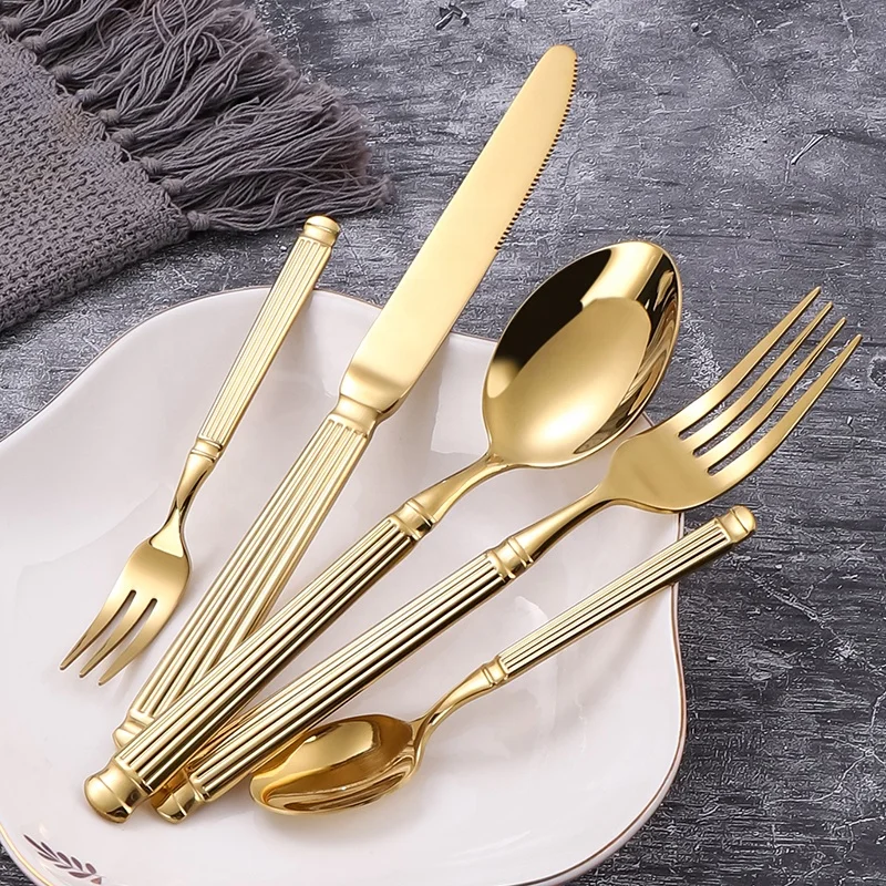 New Roman Pillar Design Nordic Gold Cutlery Fork Spoon Knife Silverware Stainless Steel Cutlery Set for Wedding