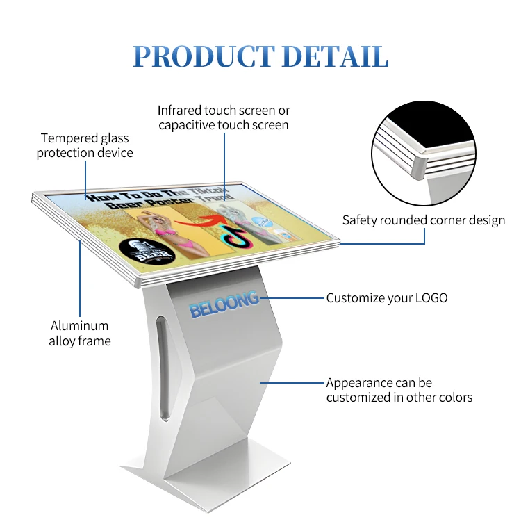 Exhibition Kiosk With Digital Screen Touch Screen Kiosk 55 Inches Horizontal Movable K Type Touch Inquiry Kiosk