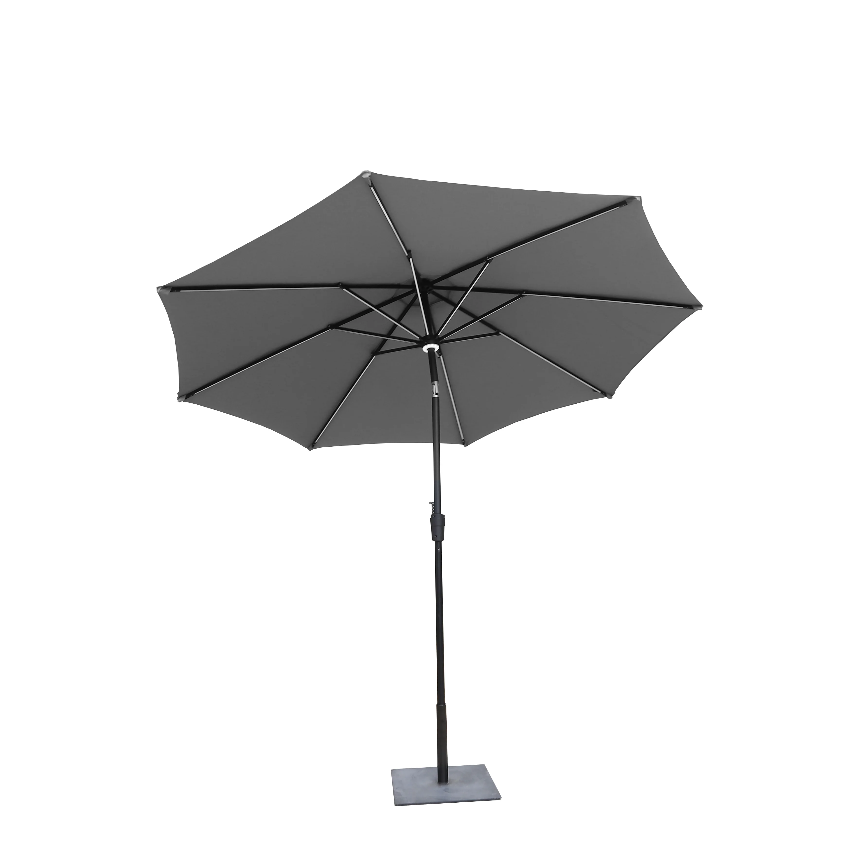 Steel Patio Umbrella 8 Ribs Button-Tilt Adjustment Outdoor Garden Parasol Ogrodowy Sea Umbrella with LED Light