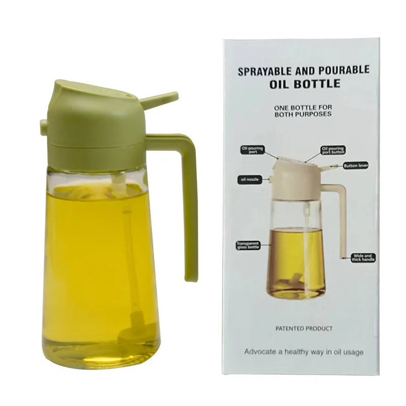 kichen accessories 2 in 1 oil dispenser and oil sprayer 16 oz/470 ml 16oz oil dispenser bottle for kitchen - 2 in 1 olive
