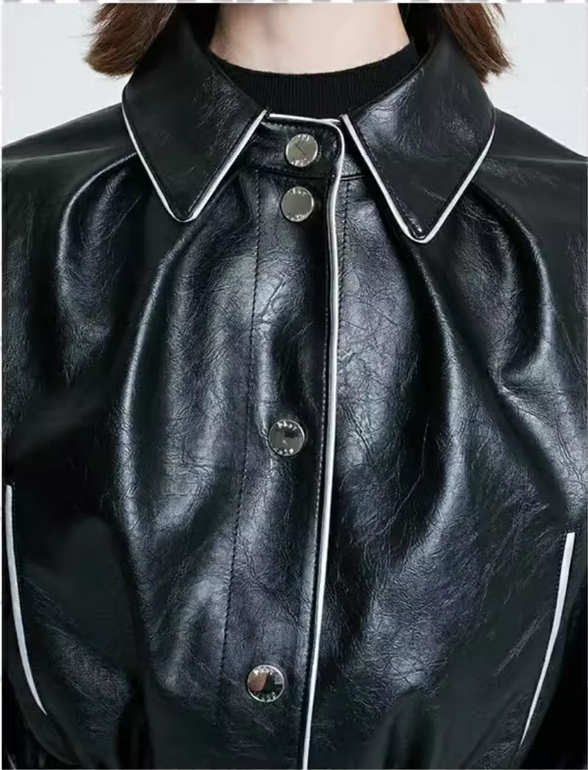 YRP011 Upmarket Chic Style PU Leather Cropped Bomber Jacket High-end Synthetic Leather Blouson
