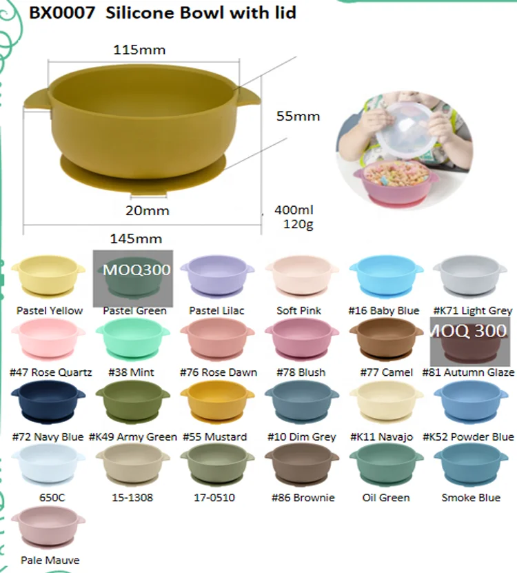 New Design Custom Food Grade Bpa Free Eco Small Baby Bowls Feeding Set Silicone Suction Baby Food Bowl With Lid  For Baby