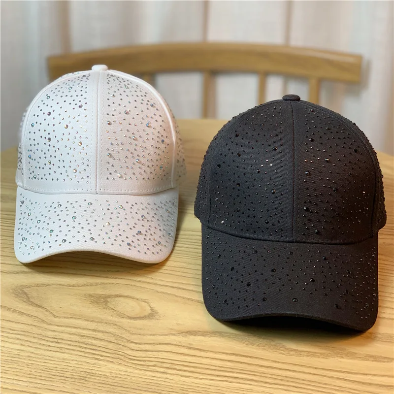 Korean style fill diamond spring autumn high quality snap back hats 6 panel cotton baseball caps