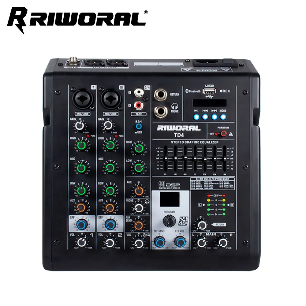 TD4  2 Channel DJ sound mixer professional With 48V USB MP3 99 DSP audio console mixer
