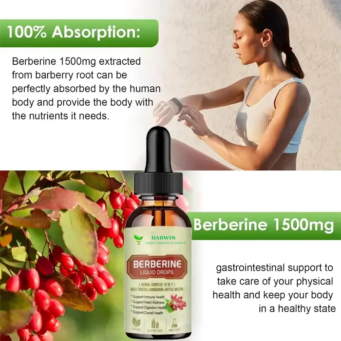 Herbal extract Supplements Berberine Hydrochloride HCL Liquid Berberine Drops