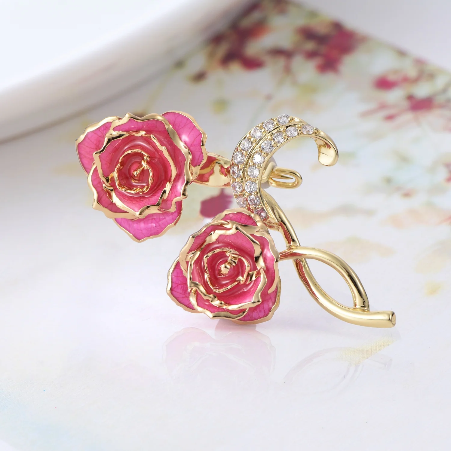 24k gilded rose factory wholesale adorable girls rose shaped brooch unique gold dipped rose