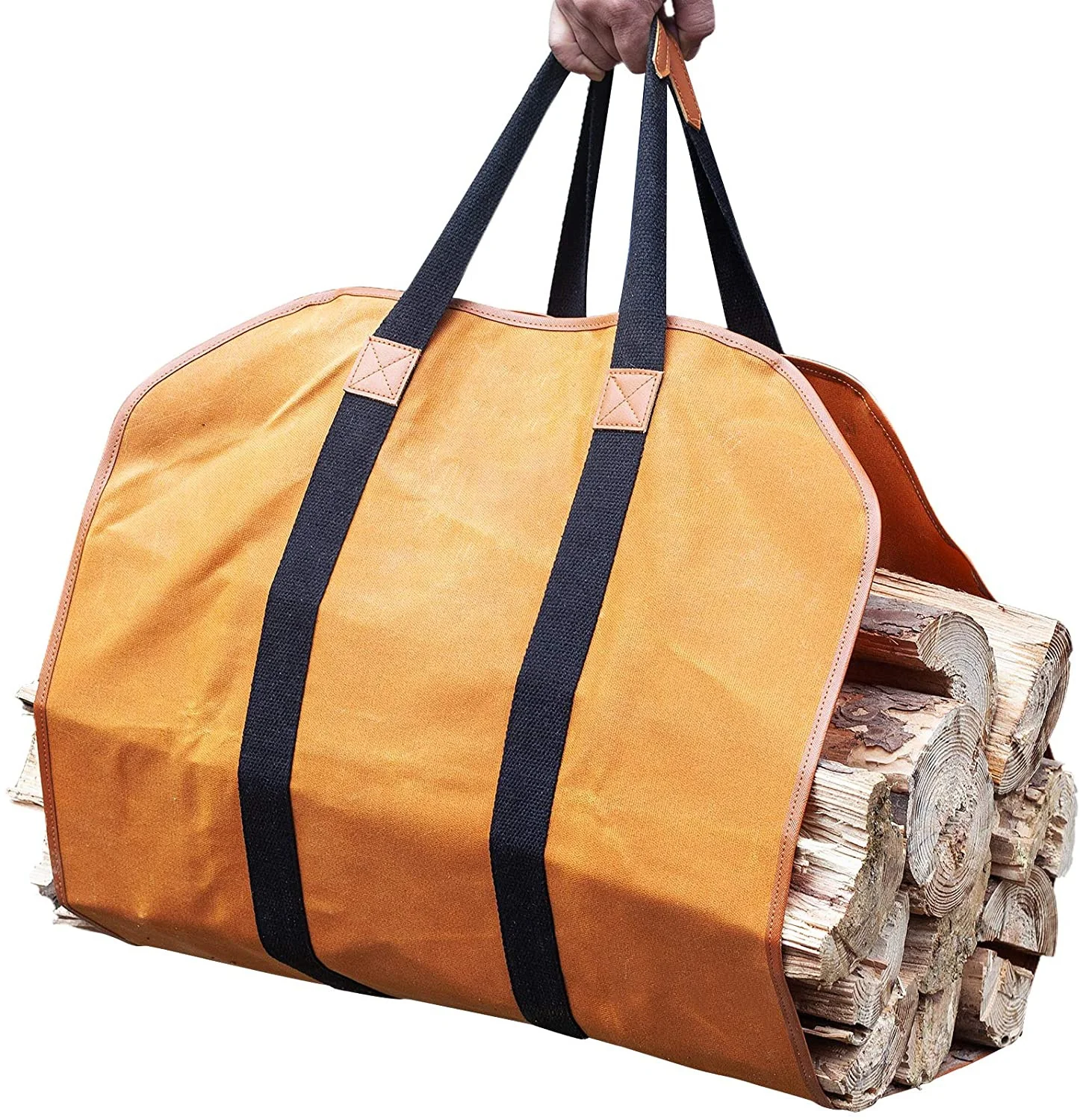 
20 Oz Heavy Duty and Large Capacity Durable Firepalce Wood Carrying Bag Waxed Canvas Firewood Carrier 