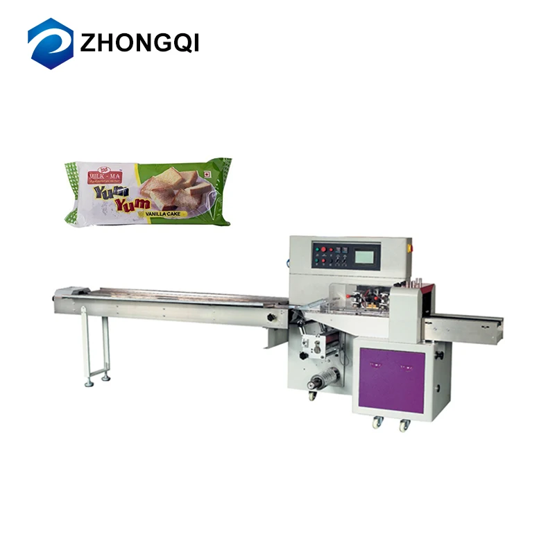 Automatic Weighing Flow Pack Cheese Cake Mini Croissant Small Bread Packing Machine with Plastic Film