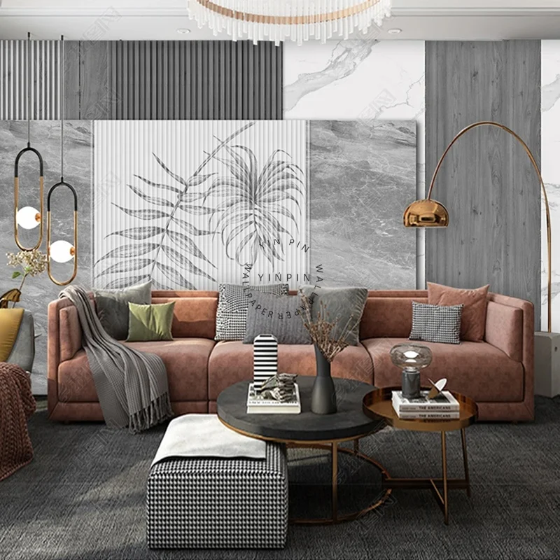 Modern light luxury plant combination marble peel and stick wallpaper