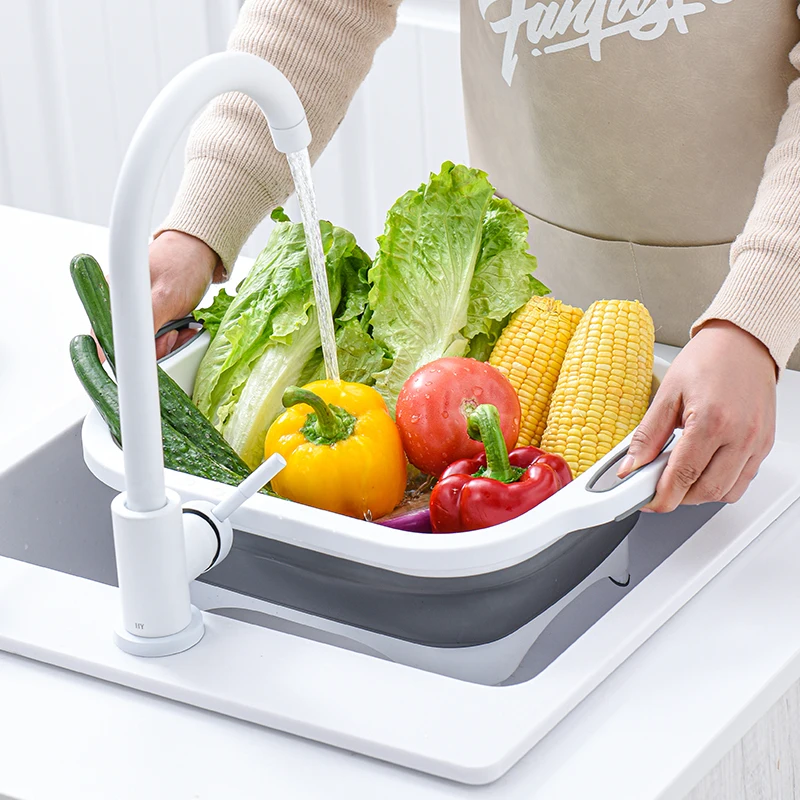 foldable cutting board basket multi-purpose 6L folding cutting chopping board multifunction vegetable cutter with drain basket