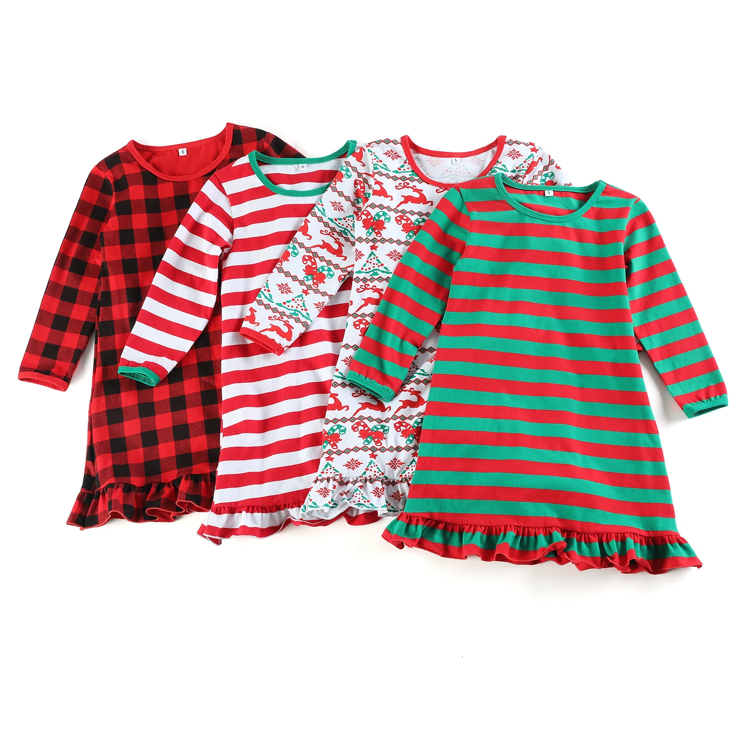 Lanye best selling boutique 95% cotton striped Christmas kids girl long sleeve nightgown