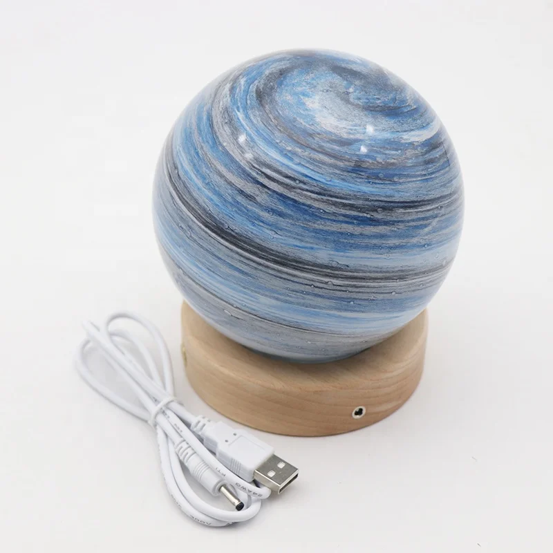 Creativity Gift Light Glass Wandering Earth USB Table Lamp 3D Touch Night Light With Wooden Led Base