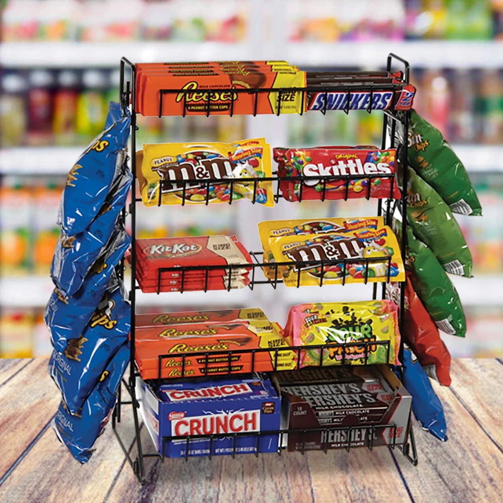 Супермаркет 5 полок со стойкой металлическая проволока Haribo сладкие конфеты стеллаж с 2 обрезными