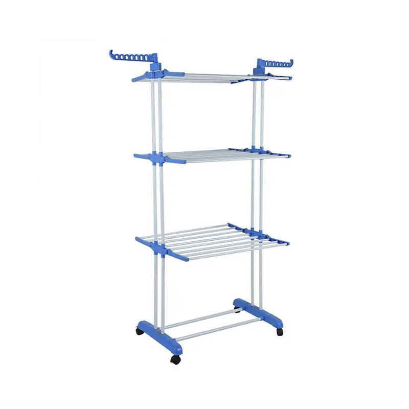 Wholesale metal cloth drying rack garment laundry hangers multi-layer shoe drying rack double pole cloth rack for indoor outdoor