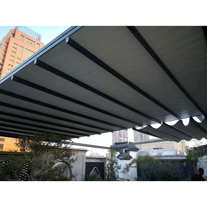 Aluminum Profile Garden Building Folding Pergola Storage Shed PVC Roof Customized Outdoor Gazebo Folding Electric Pergola