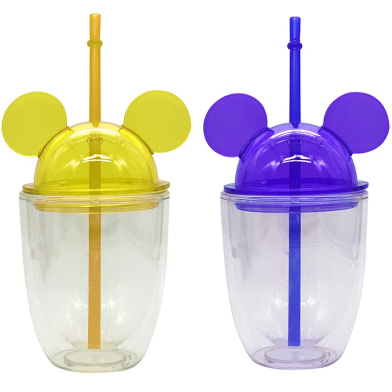 Wholesale 10oz 16oz Clear Ear Shape Tumbler Acrylic Plastic Tumbler Minnie Mouse Tumbler black Mickey Mouse Cup