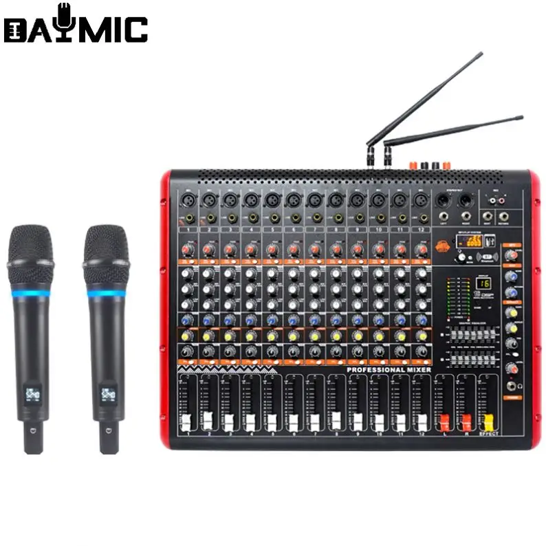 Лидер продаж 12 каналов 2*400 Вт/8 Ом мощный микшер с двойным беспроводным микрофоном для DJ профессиональной производительности