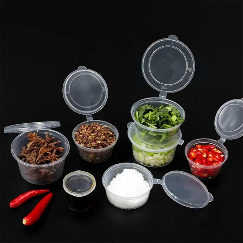 High Quality Compostable Plastic Square Round Pp Pet Container Sauce Plastic Cup With Lid For Restaurant